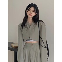 여성 바지정장세트 우영우정장 키작은 빅사이즈 정장바지 세련된 여성 크롭 탑 한 레이스 업 블레이저 코트 앰프 하이 웨이스트 롱 바지 정장