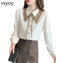 vsyoy 아기 칼라 셔츠 여성 봄 2023 새로운 패션 옷깃 셔츠 디자인 느낌 작은 외국 스타일 조커 코트