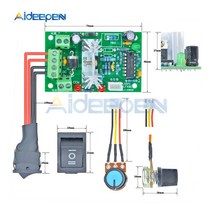 L0371 6-30V 80W 10A 가역 DC 모터 속도 컨트롤러 조정 가능한 PWM 속도 조절기 제어 스위치 전위차계 포함