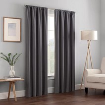 ECLIPSE Kendall 모던 암막 보온 로드 포켓 창문 커튼 침실 또는 거실용(패널 1개) 106.7cm x 241.3cm(42 x 95인치) 차콜, Charcoal