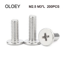 전산 볼트 너트 육각 200pcs CM M2.5 M3 * L 니켈 도금 강철 십자가 필립스 울트라 얇은 슈퍼 낮은 플랫 웨, 06 M2.5 x 10mm