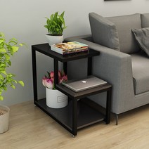 커먼테이블 북유럽 창가 코너 사이드 홈카페 티 테이블, 11. 흑유리 흑판재 90x35x55