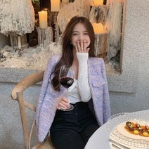 울100코트 OL 작업복 2021 여성 핑크 격자 무늬 울 트위드 코트 자켓 캐주얼 따뜻한 오버 패션 (두 개의 주머니 포함)