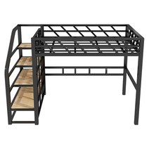 원룸 작은방 이층 철제 계단형 2층 침대 DIY 성인 벙커침대 안전가드 분리형 복층, 1500mmx2000mm, 4.블랙 왼쪽