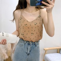 꼬마 나시녀 여름 플라워 브이넥 이중 이너 루즈핏 쉬폰 민소매 탑
