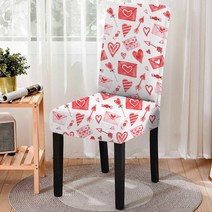 홈데코 인테리어 의자 천 갈이 Valentine's Day Themed Love Pattern Stretch Kitchen Seat Cover Dust-proof All-Inclusive Dining Chair Cover for Home Restaurant, 02 SC197C
