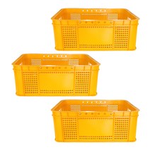 뉴플라스틱 운반상자 6호 운반 수납 플라스틱 바구니 사각 농수산물 3개묶음, 운반6호_황색(3개묶음)