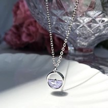 구루미 [핸드메이드] 쁘띠 하프 크리스탈 반달 큐빅 목걸이 - 라벤더