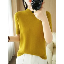 봄가을 반폴라 반팔 여성 양털 울셔츠 와이드 루즈핏 짧은 이너티셔츠 이너니트 얇은 미들 소매 캐시미어 스웨터