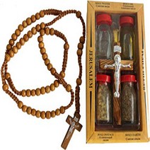 Holy Land Set 5in1 Olive Wood Cross Set with 3 Bottles - Oil Jordan Water Holy Earth, 1