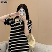 DFMEI 스트라이프 코디 니트 원피스 여름 루즈핏 일자 스커트