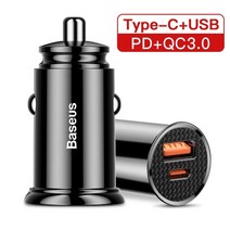 차량용충전기 시거잭 차량 고속 핸드폰 충전기 baseus 30w 용 qc 4.0 qc 3.0 xiaomi huawei supercharge scp 삼성 afc pd 빠른 충전, 1유형 c 1usb 5a 30w