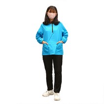 애견미용가운 빅사이즈 미용사복 애견샵 동물병원 수의사 털 안붙는 유니폼, L, 10 짧은 지퍼 블루 긴소매
