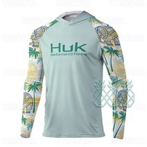 HUK-남성용 긴 소매 낚시 의류 티셔츠 자외선 차단 통기성 모기 방지 후드 낚시 의류 탑스
