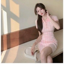 피케원피스 PK 테니스 면 핑크 랩 미니 격자 무늬 원피스