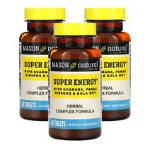 메이슨 내추럴 Mason Natural Super Energy 슈퍼 에너지 with 과라나 파낙스 진생 & 콜라 넛 60정, 3팩