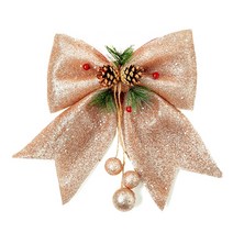 화환용 솔방울이 달린 크리스마스 나비 화환 화환 장식 Xmas 트리 탑퍼 장식 실내 야외 공예, 로즈골드