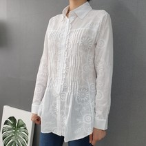 중년 화이트 남방 코튼 면 꽃무늬 플라워 핀턱 레이스 펀칭 루즈핏 셔츠 와이셔츠 엄마옷