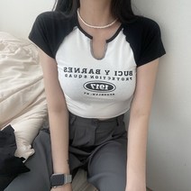 VANANA2 여성 쫀쫀 나그랑 빈티지 크롭 스판 반팔 티셔츠