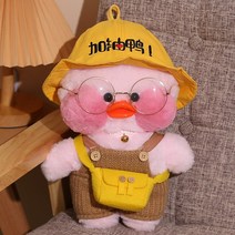 PKTOYS 재밌고 귀여운 빵빵덕오리피규어 선물 귀여운 인형분홍색, 오리 모자 옐로우 팩을 급유 한 브라운 백 밴드 바지, 30cm