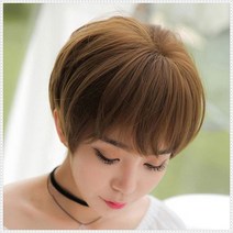 스타일 가발 숏컷 컷트 전체 머리 커트 보브컷 티안나는 앞머리 통가발 여자 짧은, 브라운