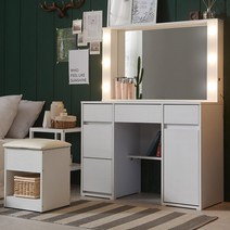 삼익가구 헤딘 멀티 수납 화장대 세트, 04.LED조명(스툴포함);화이트