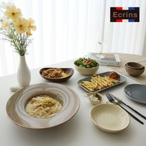 Ecrins 에크렌 골드라인 식기 모음 플레이팅 도자기 접시 공기대접 4color, 카키브라운, 원형접시_대