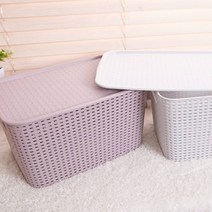 라탄패턴뚜껑바구니 대 라탄바구니 빨래바구니 정리바구니 수납바스켓 수납바구니, 쿠팡 메이플실업 라탄패턴뚜껑바구니 대