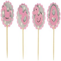 All About Details Bubblegum Pink-gray Dots Baby Shower Cupcake Toppers Set of １2, 1