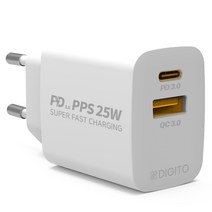 디지토 USB PD C타입 25W PPS 초고속 충전기 DT-H25W2P 멀티 2포트 휴대폰 핸드폰 고속 충전기 가정용 어댑터, (2525)화이트25W