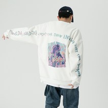 야미 스타일 | 맨투맨 봄 가을 일본식 빈티지 그래피티 라운드 노후드 상의 트렌드패 ins 캐주얼 외세트