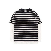 큐티에잇 21FW MR Stripe Layered Tee Black