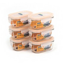 글라스락 내열강화유리 직사각 밀폐용기 미니 150ml 세트, 6개