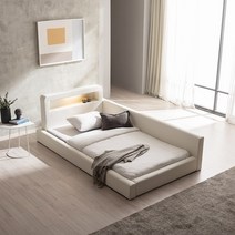 젠티스 기획전 #2 저상형침대 + 베이직 매트리스 세트, 5.스퀘어 LED 저상형침대 세트-아이보리 화이트, 1.슈퍼싱글 SS