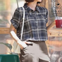 [마이더스비] [롤업] 포튼 체크 쉬폰 블라우스