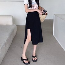 여성용 사이드 슬릿 정장 스커트 미드 카프 하이 웨이스트 한국 스타일 A라인 우아한 올 매치 스트리트웨어 여성 플러스 사이즈 여름
