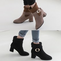 올팜 여성 스웨이드 니트 콤비 통굽 미들힐 발편한 앵클부츠 부티힐 5cm 2컬러