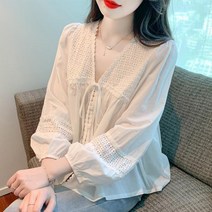 진짜가 나타났다 브이넥 퍼프소매 공주풍 하객 오피스룩 블라우스