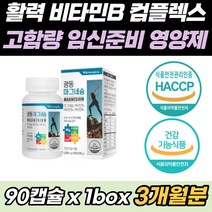 식약처 인증 비타민 B군 비군 삐군 고함량 활성 활력 영양제 마그네슘 b1 b2 b6 체내흡수율높은 하루권장량 100% 충족 성인 여성 남성 약국 고농축 삐6 삐2 삐1 프리미엄, 90정 x 1통