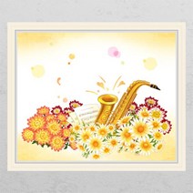 [천삼백케이] [꾸밈] cj840-꽃밭의색소폰창문그림액자, C타입-엘레강스골드