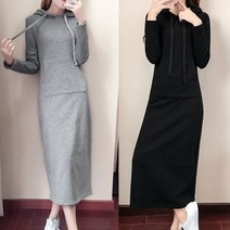 루나버블 슬림 후드 원피스 2color 성인 여성 여자 봄 가을 포켓 주머니 긴팔 무지 ops 드레스 롱