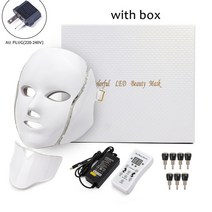 LED 마스크 고주파 피부 마사지기 led 페이셜 7 color skin rejuvenation led photon face mask with neck light therapy, 협력사, 상자가있는 au 플러그