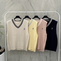 행복여[봄신상무배]띠 배색 자수 포인트 꽈배기 니트 조끼