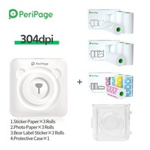 사진인화기 스티커사진기계 스마트폰사진인화기 Peripage-304dpi A6 휴대용 미니 무선 감열식 프린터 스티, 12 White 9 Paper