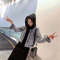 후드 패치 데님 코트 니트 나시 아우터 미니 박시핏 그레이 힙합 코디 데님후드 오버핏