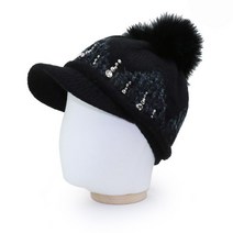 베이직엠 중년 여성 겨울 니트모자 챙니트 반짝 다이아 진주 방울