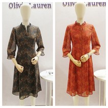 올리비아로렌 고급스러운 레이스넥 진주장식 나염프린트 플레어 원피스vocoawf7351