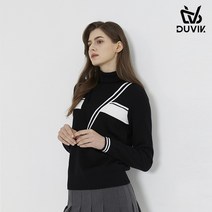 듀빅 여성 V포인트 면 블럭 터틀 스웨터 DC3WST003BK