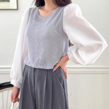여자 펀칭 롱슬리브 레이스 블라우스