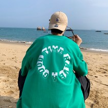 DFMEI 라운드 티셔츠 남자 트렌드 여름 루즈핏 레터링 프린트 반팔 캐주얼 코디 티셔츠